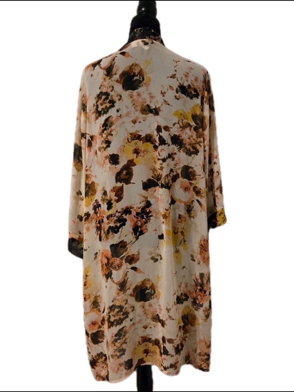EST 1946 Womens Bohemian Sheer Mesh Cream Floral Kimono Cardigan Duster Sz XL - Picture 2 of 6